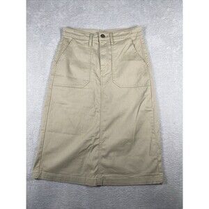 St. John's Bay Modest Midi Skirt Women's 4 Beige Khaki Stretch Pockets